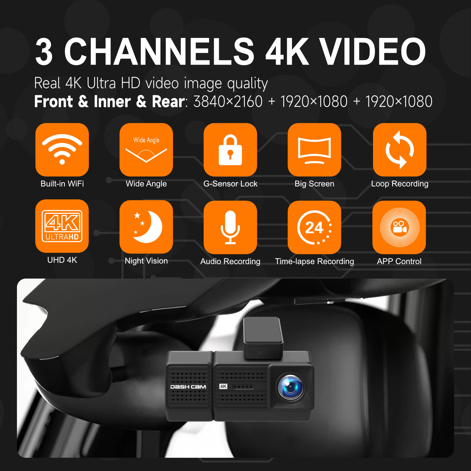 AUTROX A700 Triple-Channel Night Vision Car Dashcam