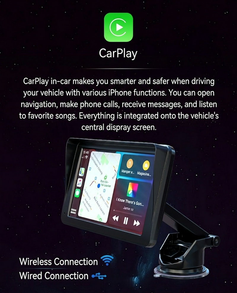 Q7S 7-Inch Wireless CarPlay Screen: WiFi & Bluetooth