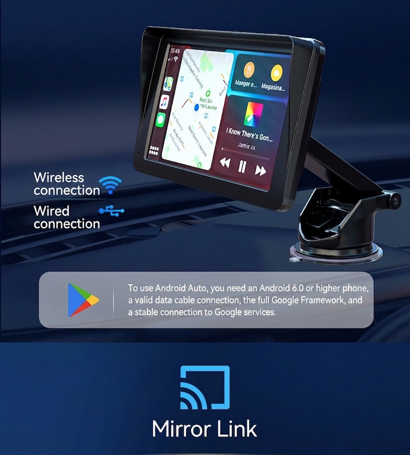 Q7S 7-Inch Wireless CarPlay Screen: WiFi & Bluetooth