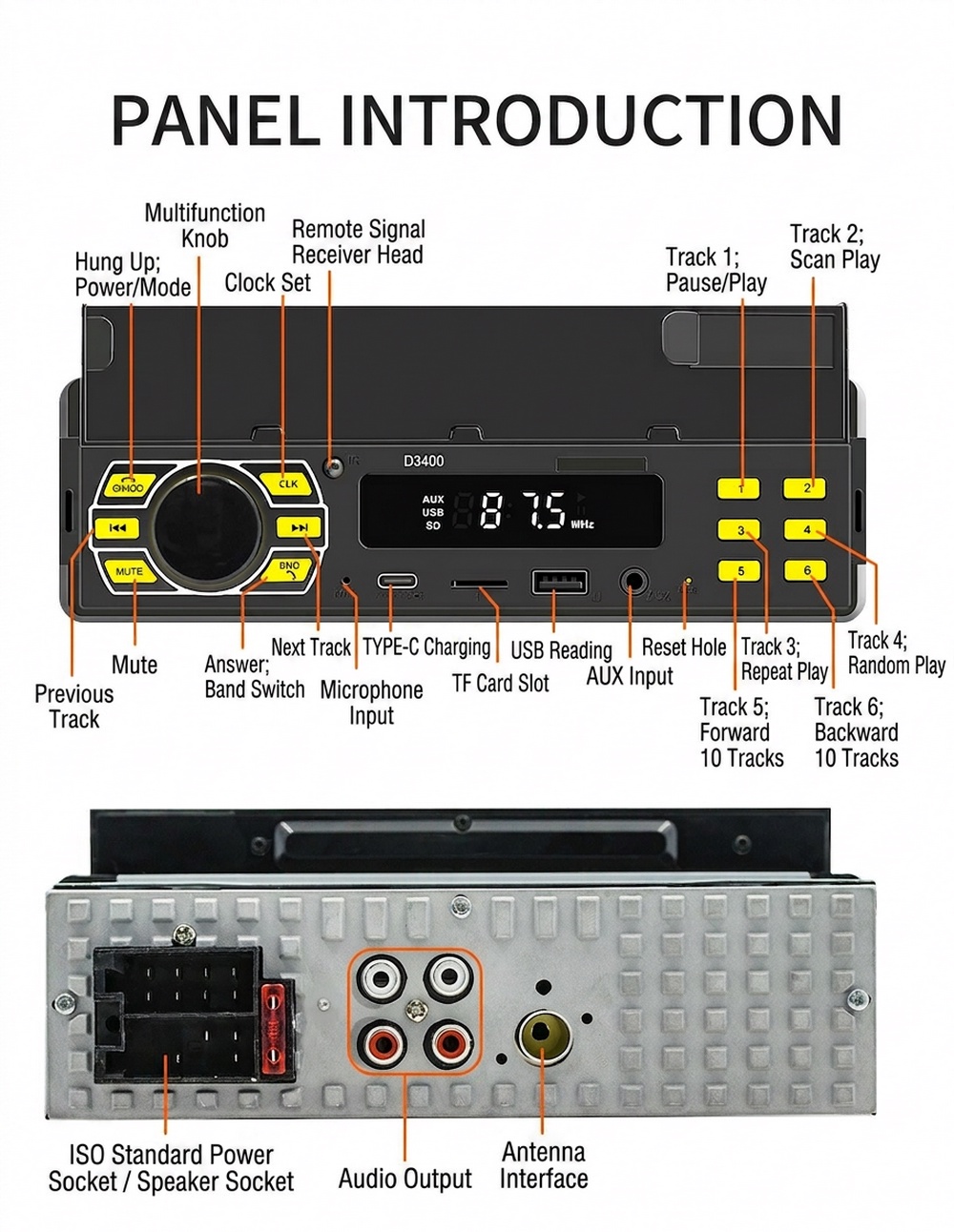 D3400 Car MP3 Player Audio Receiver