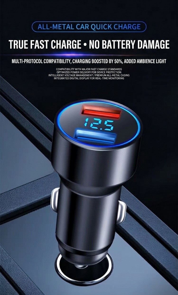 Premium All-Metal Dual Fast Charge USB Car Charger