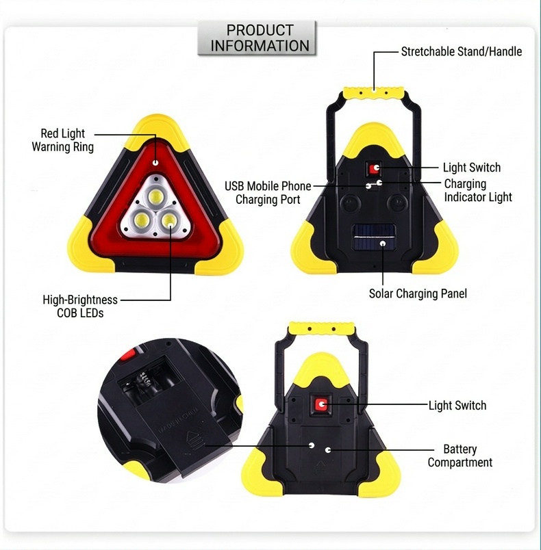 Multi-functional Solar LED Triangle Warning Light